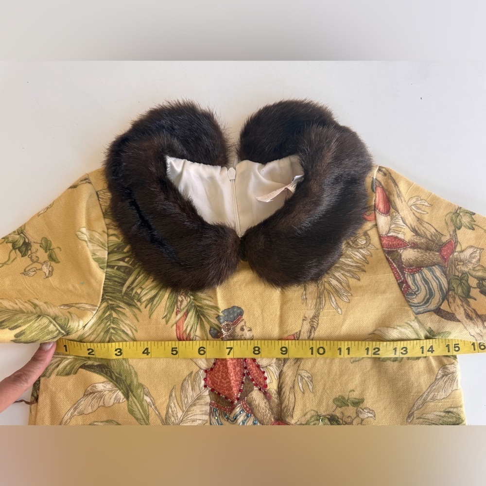 Vintage Trish Scully Monkey Palm Tree Faux Fur Collar Rhinestone Dress Girls 8 - Picture 8 of 11